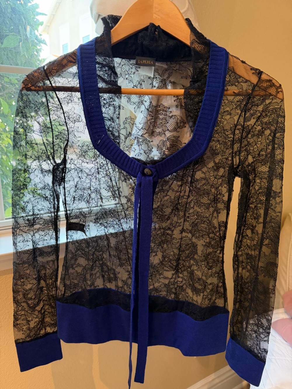 La Perla Black Lace Cover-Up with Navy Accents